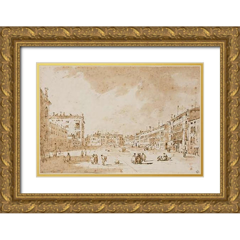 View of Campo San Polo, Venice, ca. 1790 Gold Ornate Wood Framed Art Print with Double Matting by Guardi, Francesco