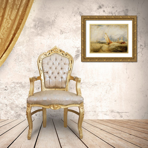 Van Tromp, going about to please his Masters, Ships a Sea, getting a Good Wetting, Gold Ornate Wood Framed Art Print with Double Matting by Turner, Joseph Mallord William