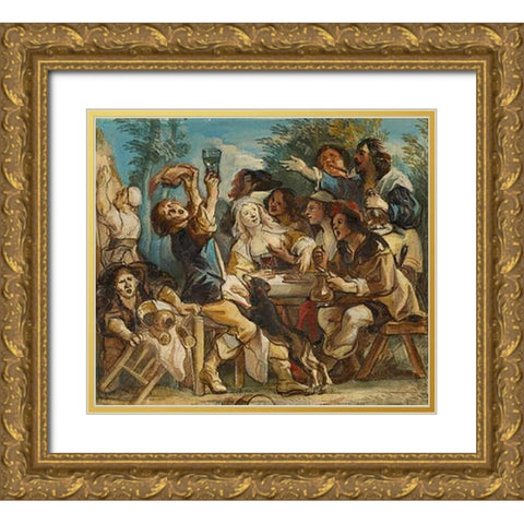 A Merry Company Gold Ornate Wood Framed Art Print with Double Matting by Jordaens, Jacob