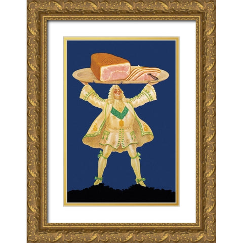 Pigs and Pork: Ham Platter Gold Ornate Wood Framed Art Print with Double Matting by Mohr, Paul