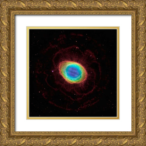 Hubble Reveals the Ring Nebulas True Shape Gold Ornate Wood Framed Art Print with Double Matting by NASA