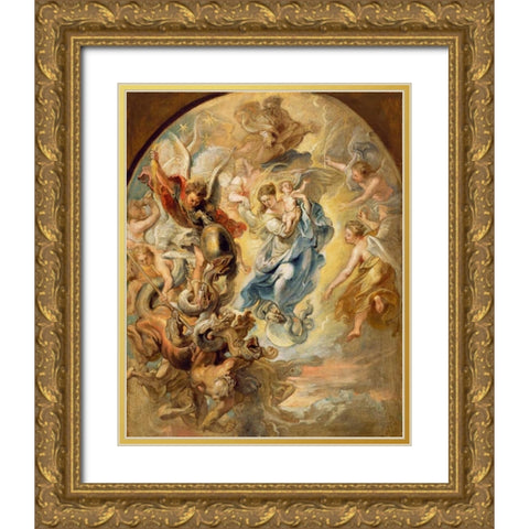 The Virgin as the Woman of the Apocalypse Gold Ornate Wood Framed Art Print with Double Matting by Rubens, Peter Paul