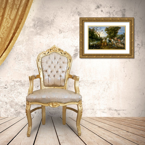 The Entry of the Animals into Noahs Ark Gold Ornate Wood Framed Art Print with Double Matting by Jan Brueghel the Elder