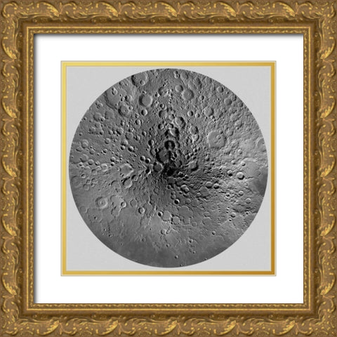 Unmarked Map of the Moon, North Pole Gold Ornate Wood Framed Art Print with Double Matting by US Geological Survey