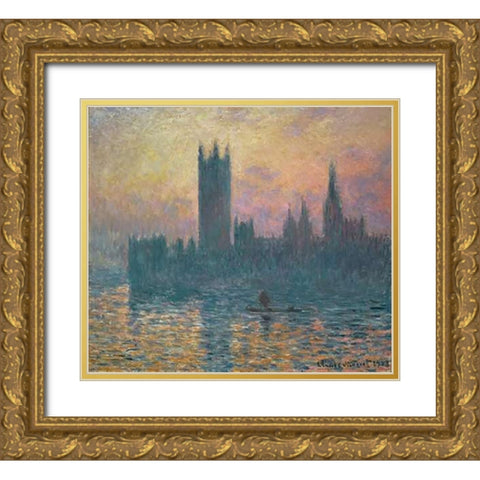 The Houses of Parliament, Sunset, 1903 Gold Ornate Wood Framed Art Print with Double Matting by Monet, Claude