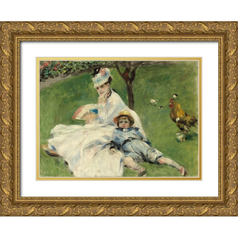 Madame Monet and Her Son Gold Ornate Wood Framed Art Print with Double Matting by Renoir, Pierre-Auguste