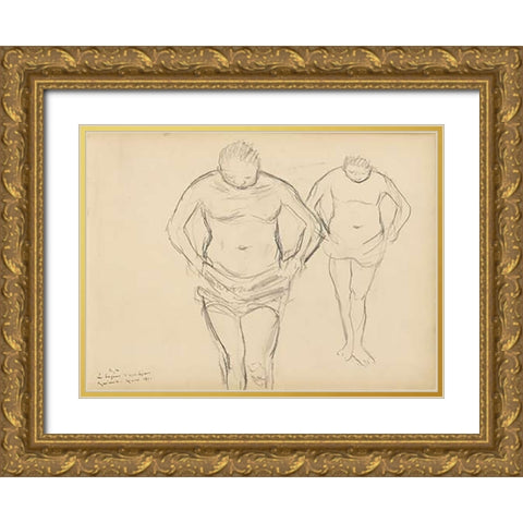 Copies of Cezannes Bathers Gold Ornate Wood Framed Art Print with Double Matting by Degas, Edgar