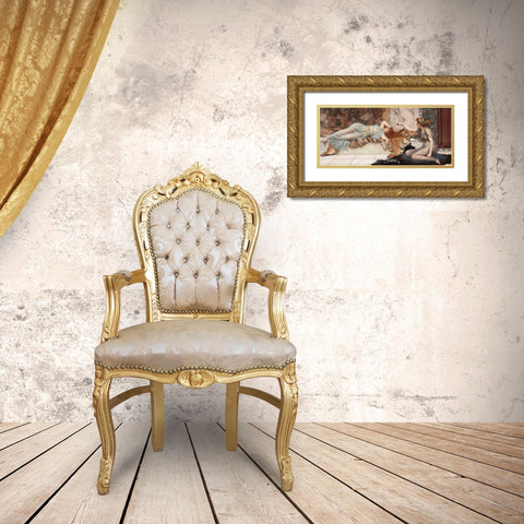 Mischief and Repose Gold Ornate Wood Framed Art Print with Double Matting by Godward, John William