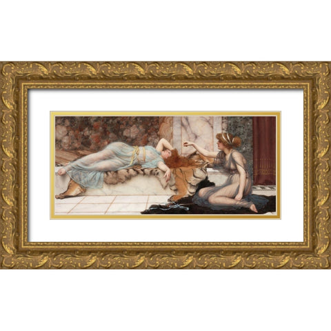 Mischief and Repose Gold Ornate Wood Framed Art Print with Double Matting by Godward, John William