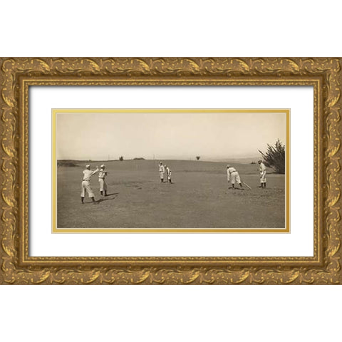 Six Boys With A Ball And Three Bats, Playing Three Old Cat Gold Ornate Wood Framed Art Print with Double Matting by A.G. Spalding Baseball Collection