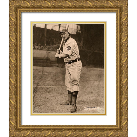 Honus Wagner, Pittsburg National League, 1880 Gold Ornate Wood Framed Art Print with Double Matting by Leopold Morse Goulston Baseball Collection,