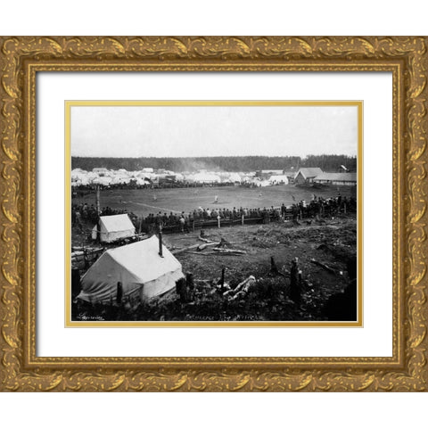 Baseball game - Anchorage - July 4th 1915 Gold Ornate Wood Framed Art Print with Double Matting by Laurence,