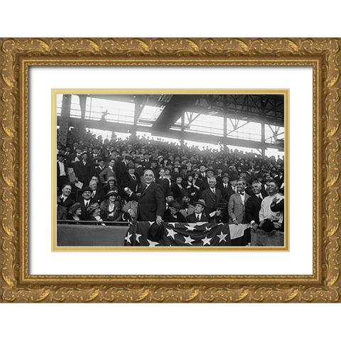 President Harding at Baseball Game, Washington Gold Ornate Wood Framed Art Print with Double Matting by Harris and Ewing Collection