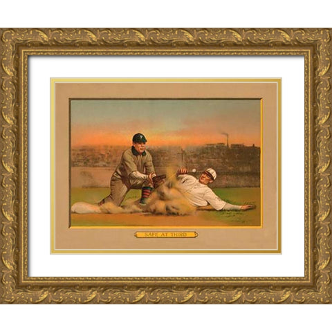 Safe at Third, Baseball Card Gold Ornate Wood Framed Art Print with Double Matting by American Tobacco Company