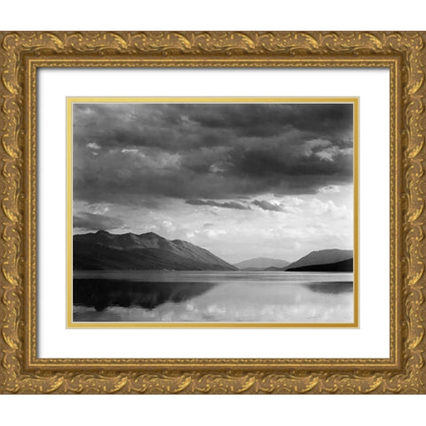 Evening, McDonald Lake, Glacier National Park, Montana - National Parks and Monuments, 1941 Gold Ornate Wood Framed Art Print with Double Matting by Adams, Ansel