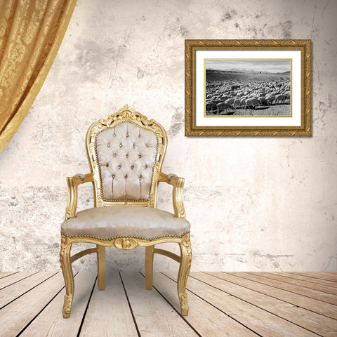 Flock in Owens Valley - National Parks and Monuments, 1941 Gold Ornate Wood Framed Art Print with Double Matting by Adams, Ansel