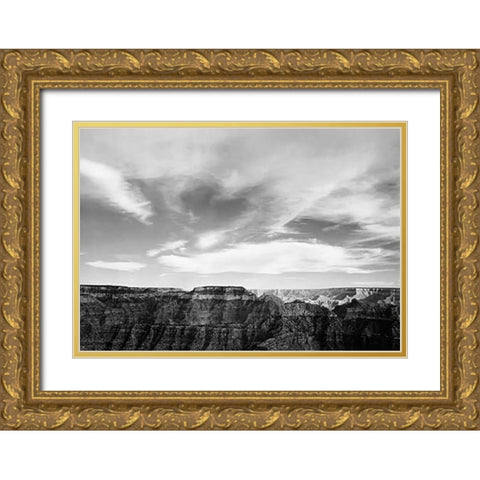 Canyon edge, low horizon, clouded sky, Grand Canyon National Park, Arizona, 1941 Gold Ornate Wood Framed Art Print with Double Matting by Adams, Ansel