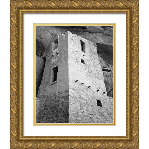 View of tower, taken from above, Cliff Palace, Mesa Verde National Park, Colorado, 1941 Gold Ornate Wood Framed Art Print with Double Matting by Adams, Ansel