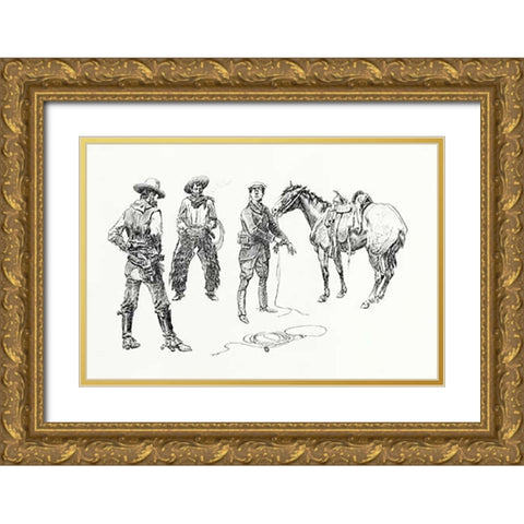 The Initiation of the Tenderfoot, 1899 Gold Ornate Wood Framed Art Print with Double Matting by Russell, Charles