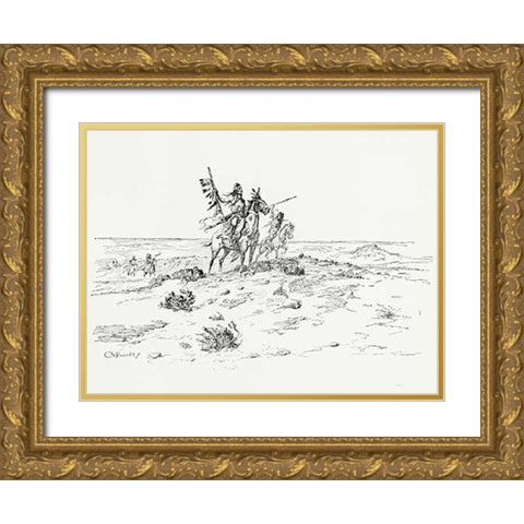 The Indian of the Plains as he was, 1899 Gold Ornate Wood Framed Art Print with Double Matting by Russell, Charles