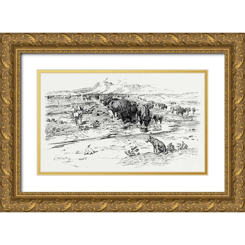 Natures Cattle, 1899 Gold Ornate Wood Framed Art Print with Double Matting by Russell, Charles