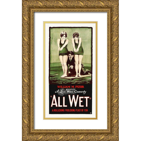 All Wet,  1915 Gold Ornate Wood Framed Art Print with Double Matting by Hollywood Photo Archive