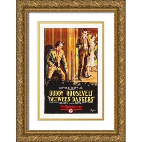 Between Dangers,  1927 Gold Ornate Wood Framed Art Print with Double Matting by Hollywood Photo Archive
