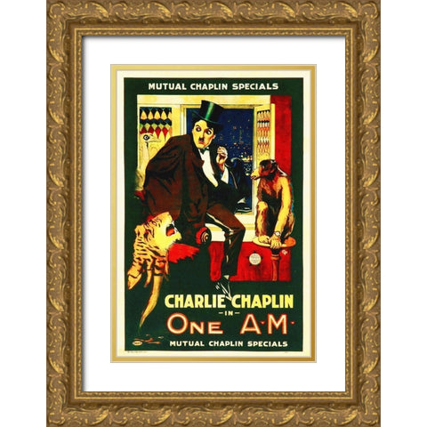 Charlie Chaplin, One A.M., 1916 Gold Ornate Wood Framed Art Print with Double Matting by Hollywood Photo Archive