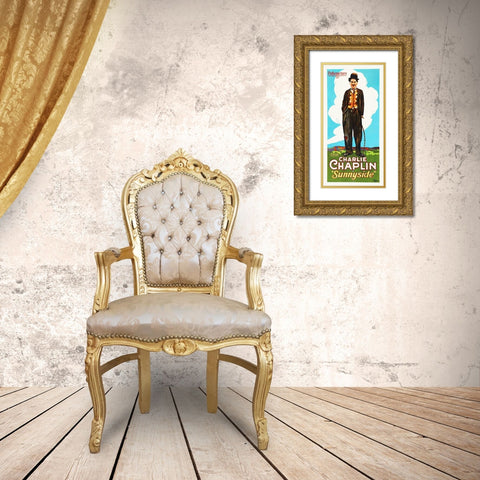 Charlie Chaplin, Sunnyside Gold Ornate Wood Framed Art Print with Double Matting by Hollywood Photo Archive