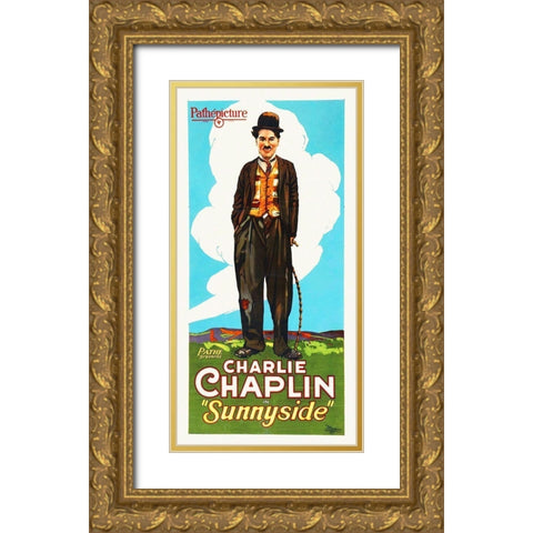 Charlie Chaplin, Sunnyside Gold Ornate Wood Framed Art Print with Double Matting by Hollywood Photo Archive