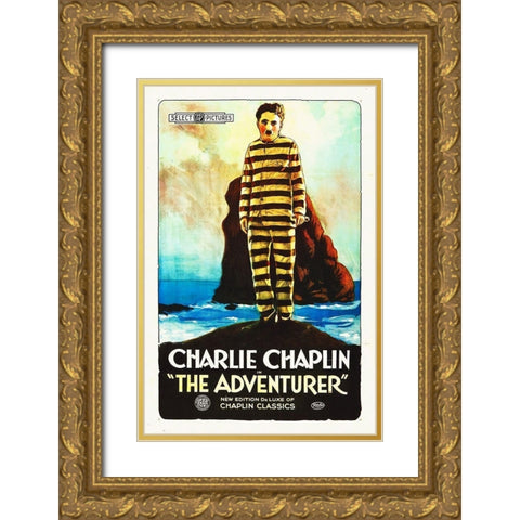 Charlie Chaplin, The Adventurer, 1915 Gold Ornate Wood Framed Art Print with Double Matting by Hollywood Photo Archive