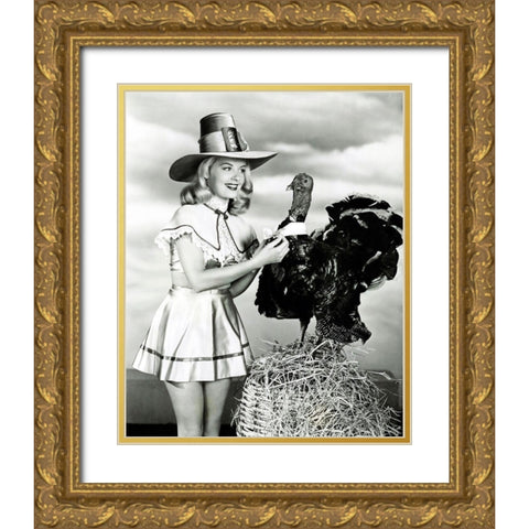 Doris Day with a Thanksgiving Turkey Gold Ornate Wood Framed Art Print with Double Matting by Hollywood Photo Archive