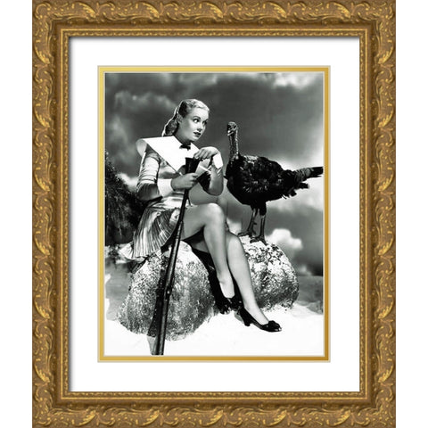 Doris Day with a Thanksgiving Turkey Gold Ornate Wood Framed Art Print with Double Matting by Hollywood Photo Archive