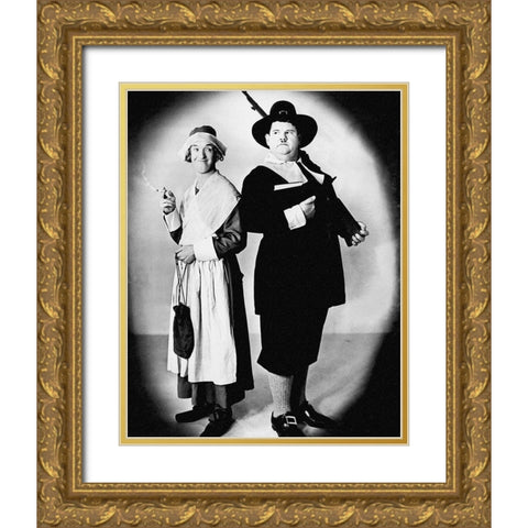 Laurel and Hardy - Thanksgiving Gold Ornate Wood Framed Art Print with Double Matting by Hollywood Photo Archive
