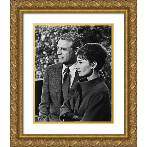 Cary Grant with Audrey Hepburn - Charade Gold Ornate Wood Framed Art Print with Double Matting by Hollywood Photo Archive