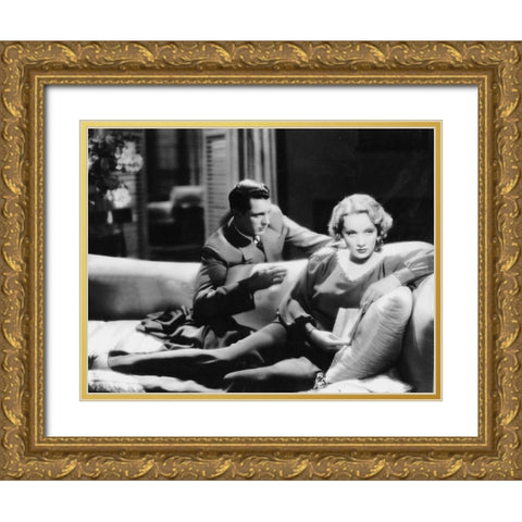 Cary Grant with Marlene Dietrich - Blonde Venus Gold Ornate Wood Framed Art Print with Double Matting by Hollywood Photo Archive