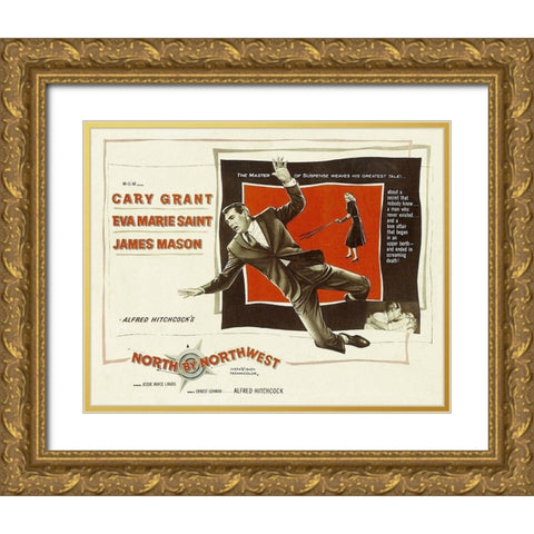 North by Northwest - Lobby Card Gold Ornate Wood Framed Art Print with Double Matting by Hollywood Photo Archive