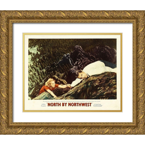 North by Northwest - Lobby Card Gold Ornate Wood Framed Art Print with Double Matting by Hollywood Photo Archive