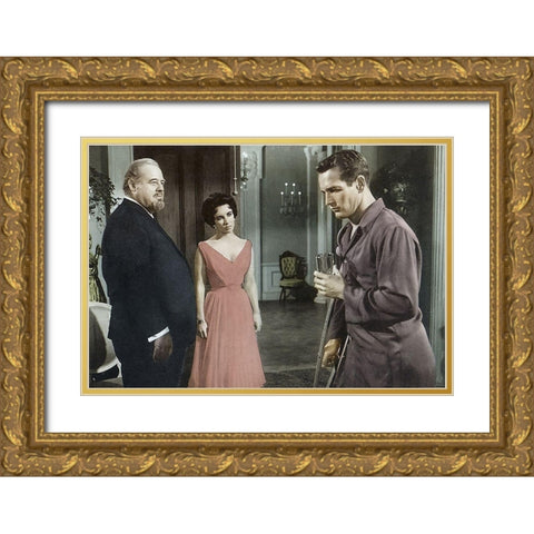 Cat on a Hot Tin Roof - Elizabeth Taylor, Paul Newman and Burl Ives Gold Ornate Wood Framed Art Print with Double Matting by Hollywood Photo Archive