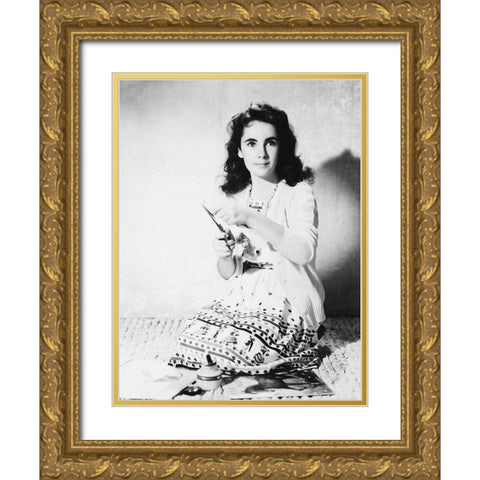 Elizabeth Taylor Gold Ornate Wood Framed Art Print with Double Matting by Hollywood Photo Archive