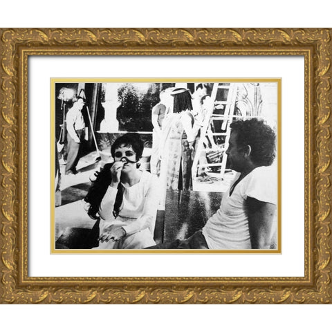 Elizabeth Taylor behind the scenes Cleopatra Gold Ornate Wood Framed Art Print with Double Matting by Hollywood Photo Archive