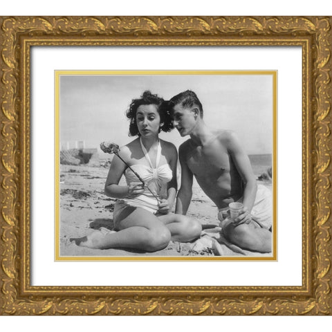 Elizabeth Taylor with Scotty Beckett Gold Ornate Wood Framed Art Print with Double Matting by Hollywood Photo Archive