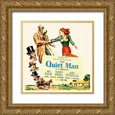 The Quiet Man - John Wayne and Maureen OHara Gold Ornate Wood Framed Art Print with Double Matting by Hollywood Photo Archive
