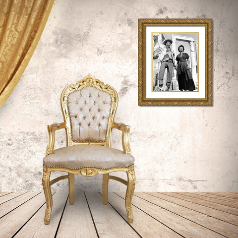 John Wayne Gold Ornate Wood Framed Art Print with Double Matting by Hollywood Photo Archive