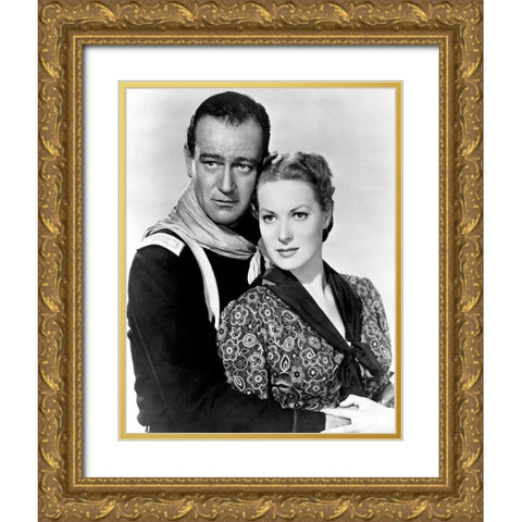 John Wayne Gold Ornate Wood Framed Art Print with Double Matting by Hollywood Photo Archive