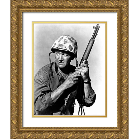 John Wayne Gold Ornate Wood Framed Art Print with Double Matting by Hollywood Photo Archive