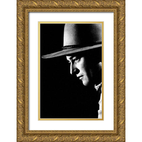 John Wayne Gold Ornate Wood Framed Art Print with Double Matting by Hollywood Photo Archive