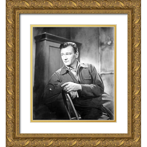 John Wayne Gold Ornate Wood Framed Art Print with Double Matting by Hollywood Photo Archive