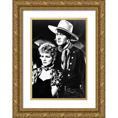 John Wayne Gold Ornate Wood Framed Art Print with Double Matting by Hollywood Photo Archive