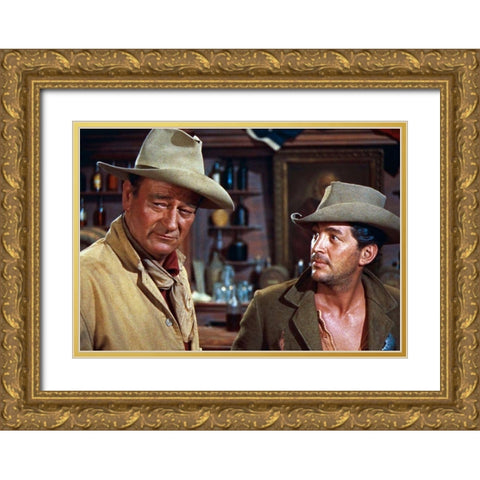 John Wayne with Dean Martin Gold Ornate Wood Framed Art Print with Double Matting by Hollywood Photo Archive